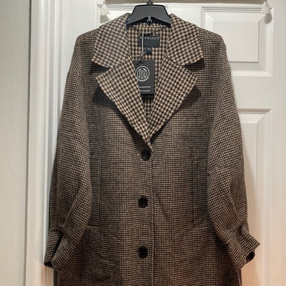 NEW!!  Bernardo Norfolk Houndstooth Wool Coat Size L